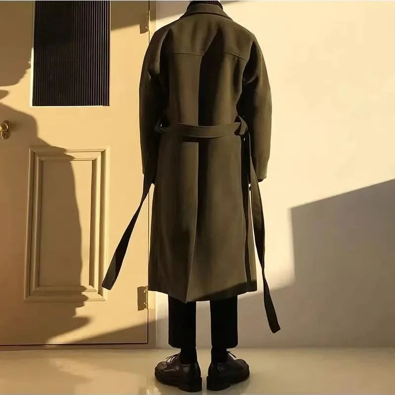2025 New Men's Woolen Coat Medium to Long Korean Edition Trendy Spring And Autumn Thick Premium Wind Coat Woolen Coat