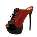 Mules donna Liyke rosse con lacci e plateau nero