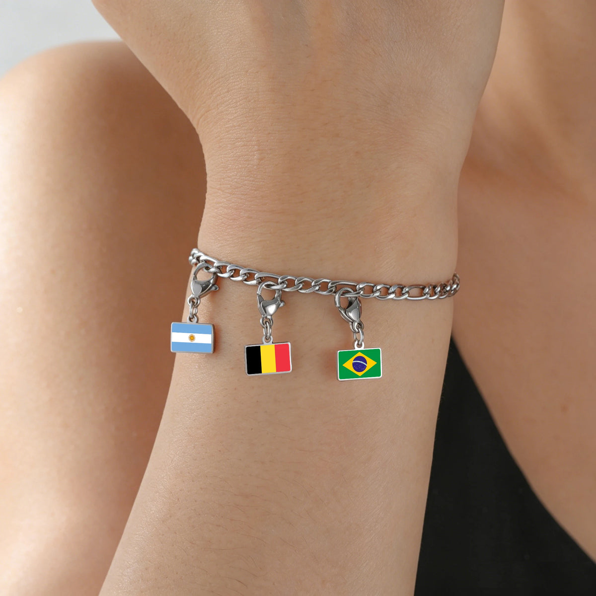 Country Flag Lobster Clasp Charms Pendant Bracelet Stainless Steel Italy France Brazil Spain Flags Jewelry Travel Souvenir Gift