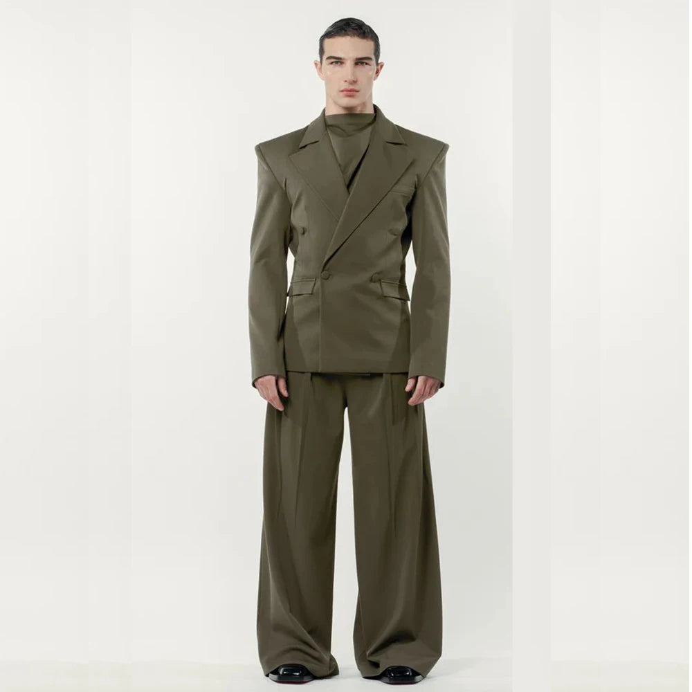 Chic Loose Men's Suits 2 Pieces Jacket Pant Sets Double Breasted Peak Lapel Special Customize Male Clothing Fashion Stylish 2025