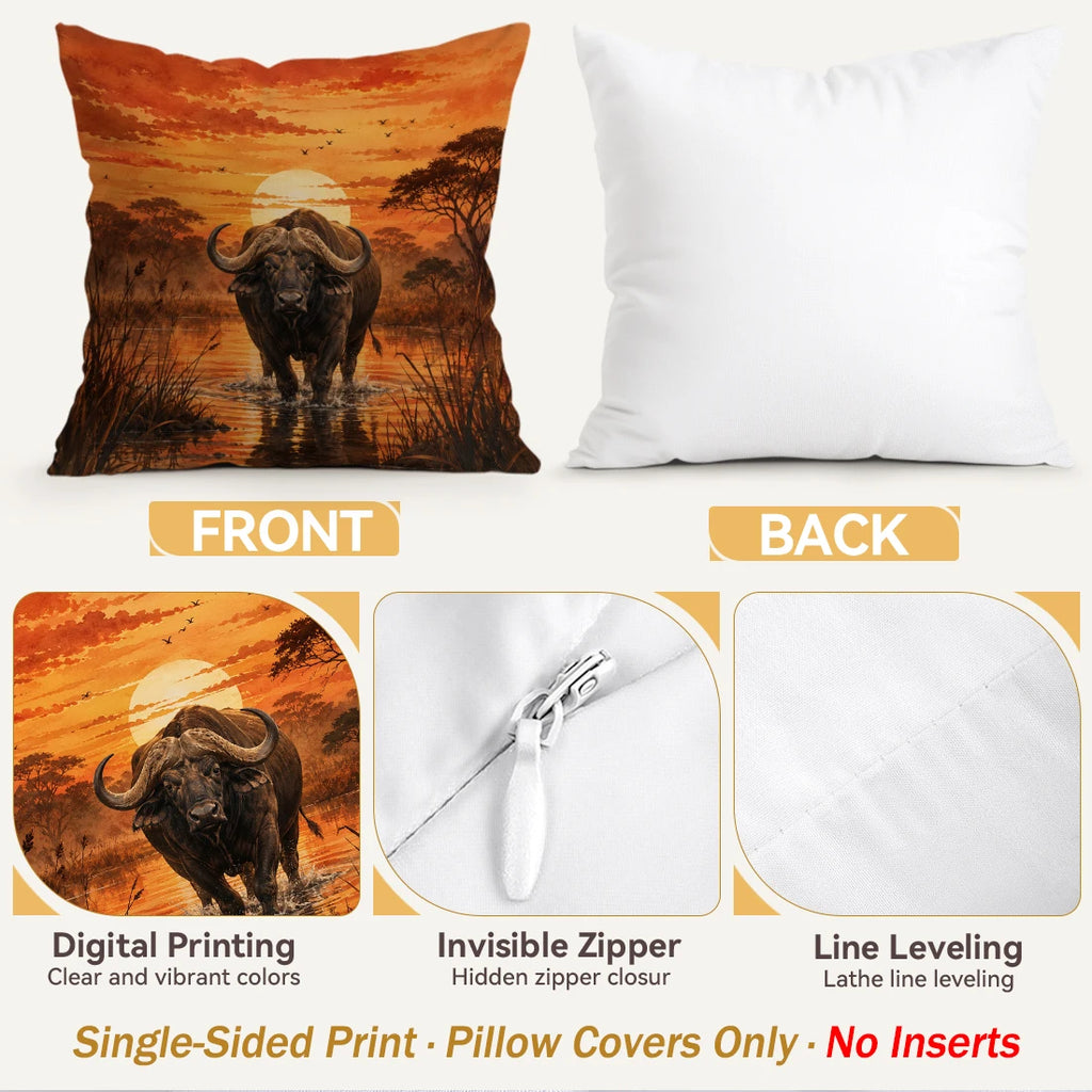 1/4 pcs African Grassland Animals Cushion Covers, Polyester Throw Pillowcases for Home, Car, or Sofa Decor