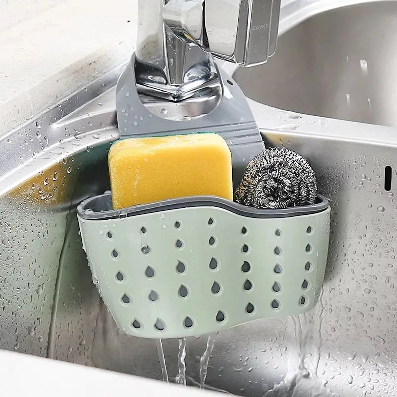 Porte-éponge d'évier de cuisine à suspendre, panier de vidange réglable, étagère à savon, organisateur pour robinet de salle de bain, accessoires de cuisine