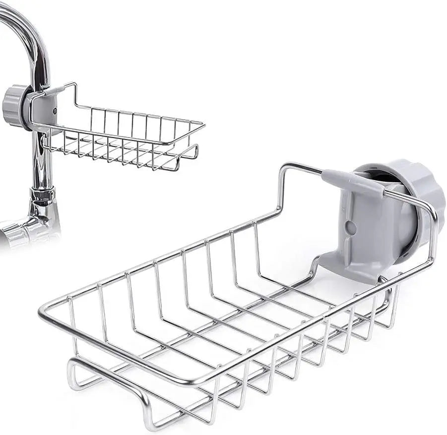Escurridor para fregadero de cocina, soporte flexible para grifo y organizador de esponjas, jabón, cepillos y toallas, estante de almacenamiento para cocina y baño