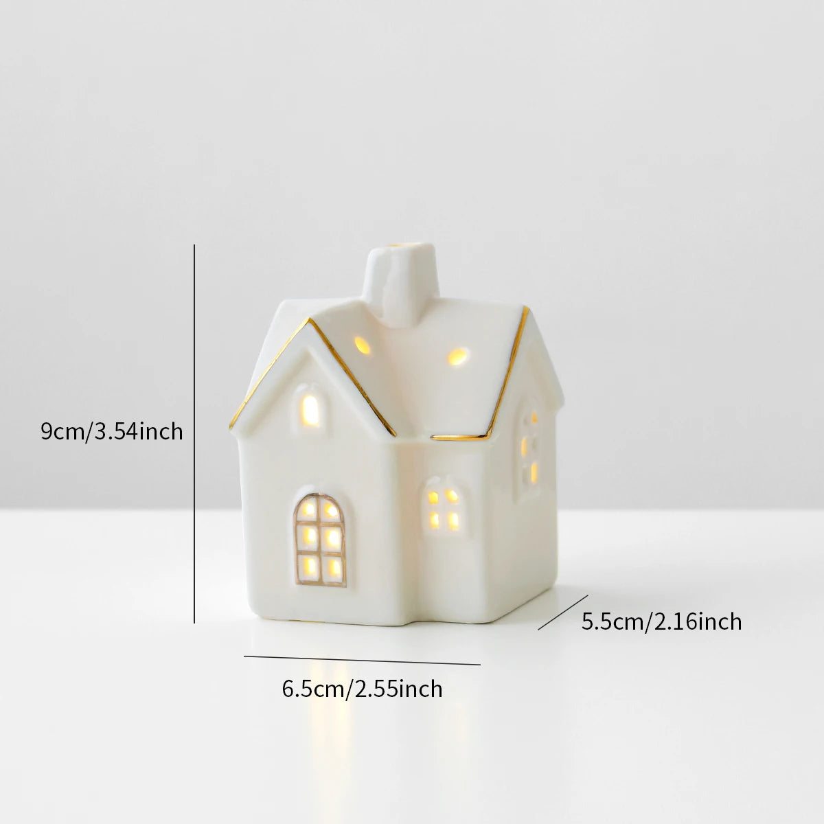 1pc Ceramic Light Up Snow House Christmas Ornament LED Cottage Xmas Tree Table Centerpiece Holiday Party Scene Decor Gift