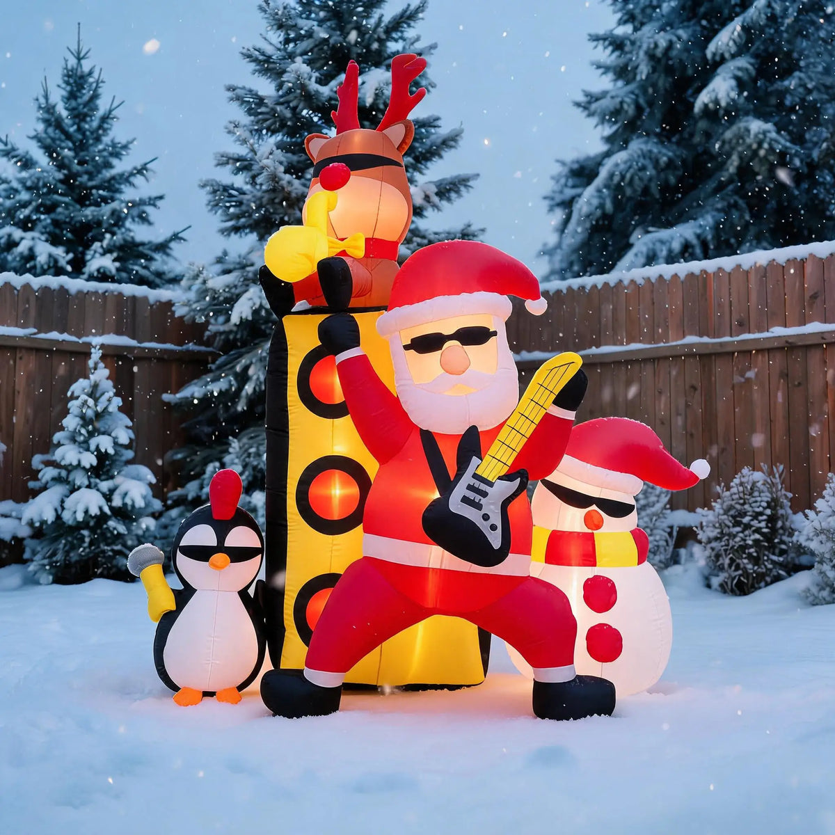 Christmas Inflatable Yard Decoration Santa with Drum Band Outdoor Holiday Lawn Inflatable Set Group Scene Snowman Penguin Reindeer Built In Fan LED Lights Waterproof Polyester Holiday Decor Supplies