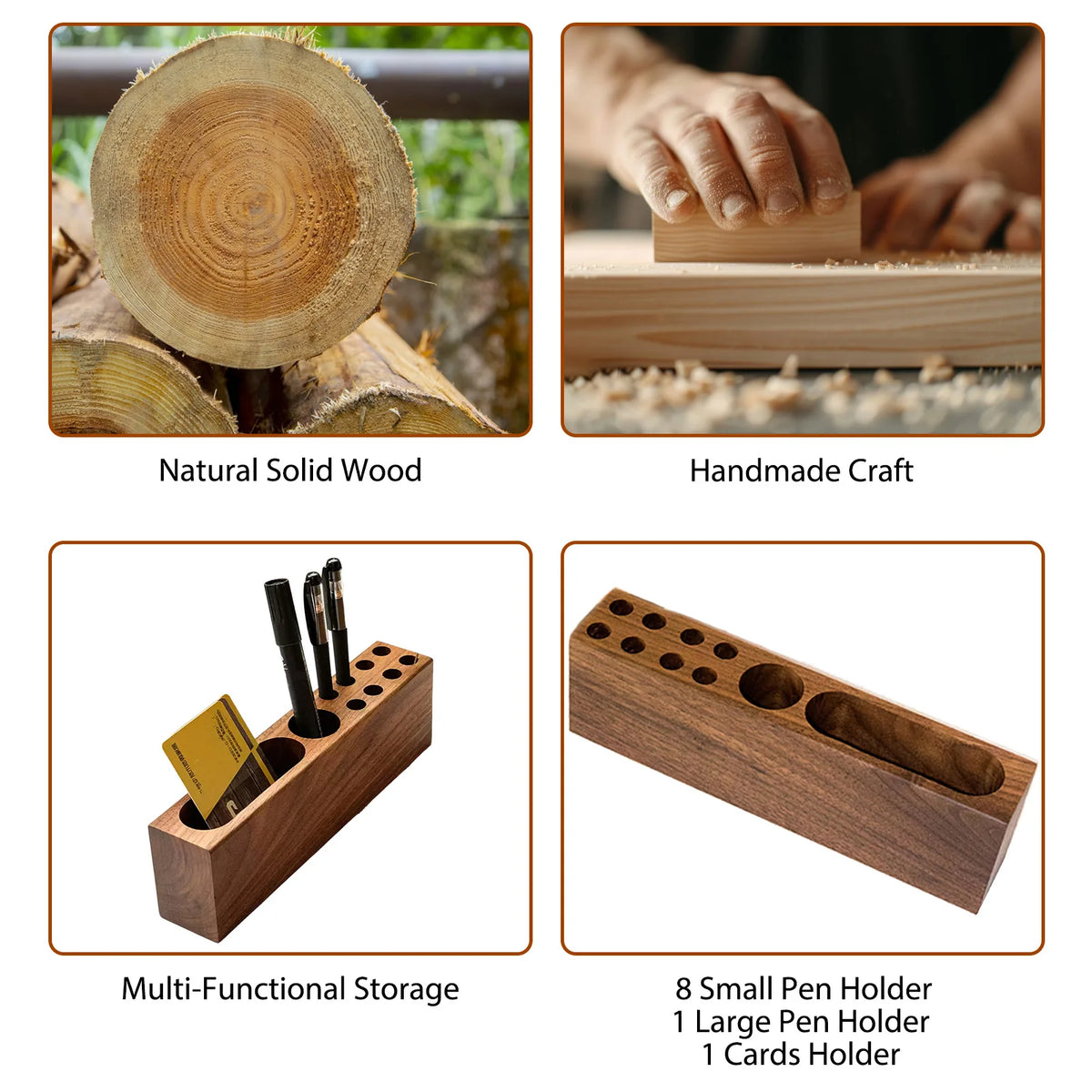 Acacia Wood Desk Pen and Business Card Holder