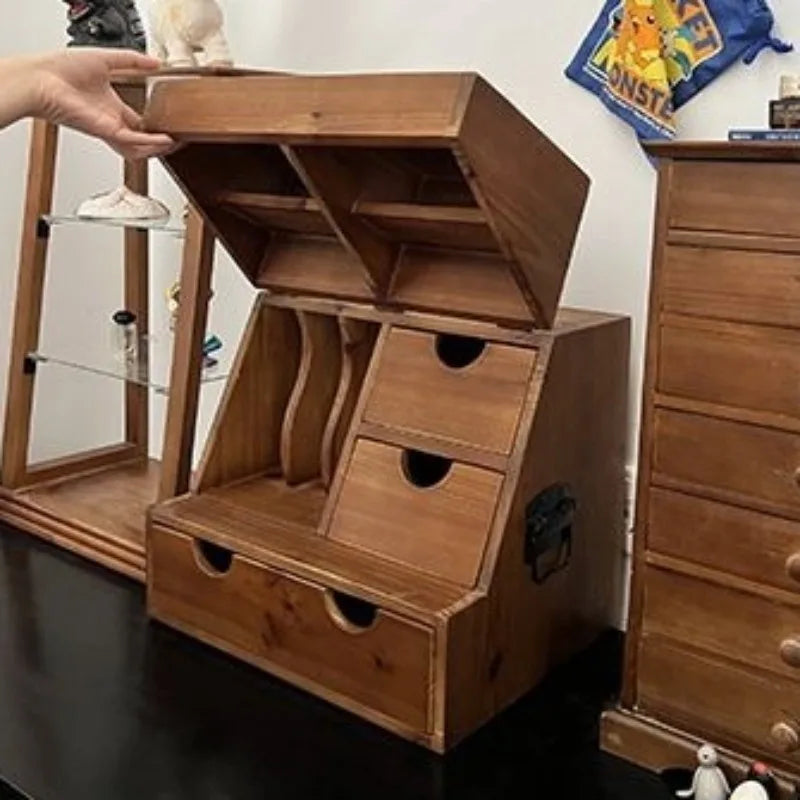 Holz-Aufbewahrungsständer Schreibtisch-Organizer Regal Tisch-Vitrine Kosmetik-Organizer Schubladen-Aufbewahrungsbox Schreibwarenregal