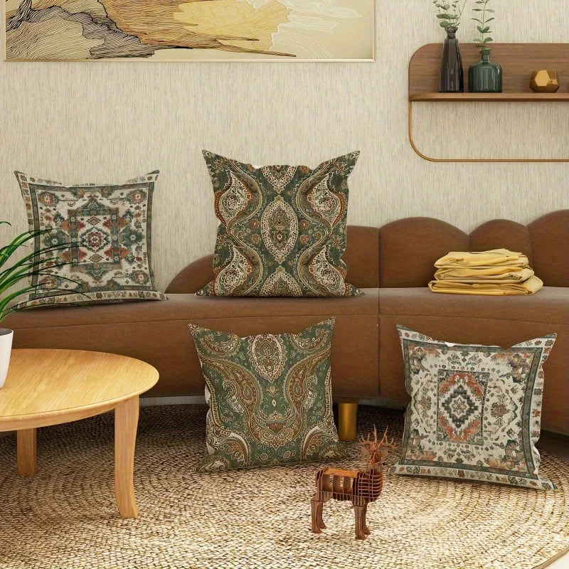 Large Set of 4 Boho Moroccan Throw Pillow Covers Cushion Decor for Living Room Bedroom Ethnic Geometric Home Accessories