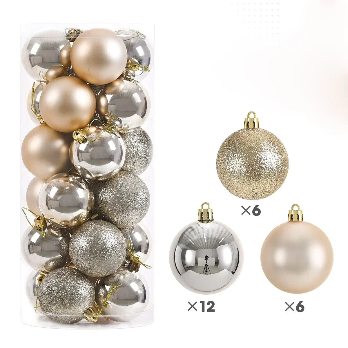 2025 24Pcs 3/4/6CM Christmas Balls Big Ball Christmas Tree Pendant Ornaments for Party Decor New Year Navidad Gifts Accessory
