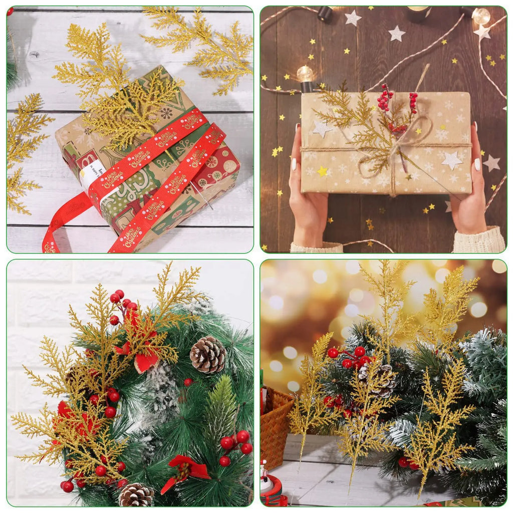 Christmas Decoration Glitter Branches and Berries Artificial Flower Bouquet, Christmas Tree Ornaments for the Home, New Year 2025 Navidad
