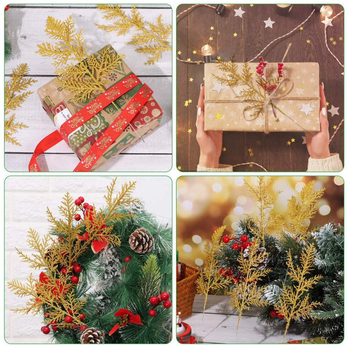 Christmas Decoration Glitter Branches and Berries Artificial Flower Bouquet, Christmas Tree Ornaments for the Home, New Year 2025 Navidad