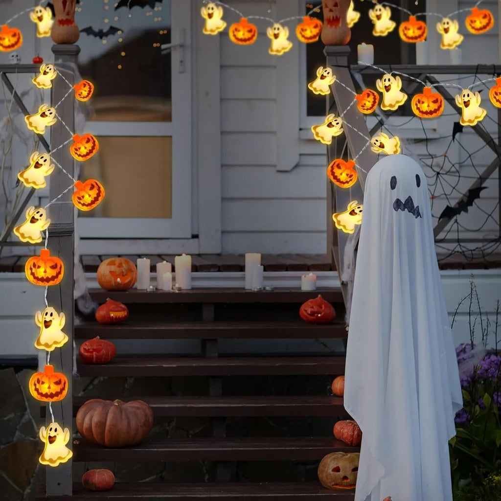 1 pièce, guirlande lumineuse Halloween à 10/20 LED à un seul niveau, avec citrouilles et fantômes, à piles, pour la maison, le jardin et les fêtes d’Halloween