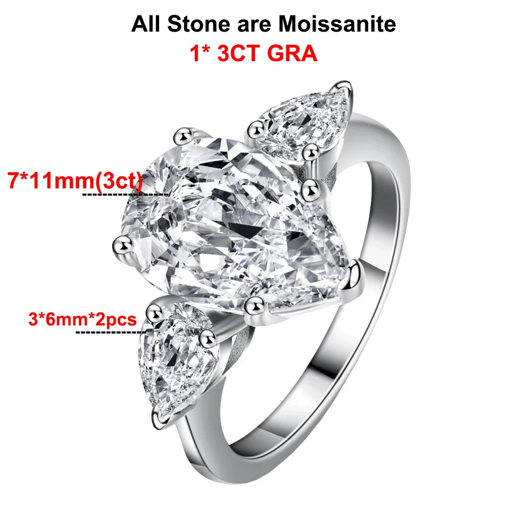Anillos de compromiso de moissanita con forma de gota para mujer, alianza de boda de plata de ley 925, joyería con diamante de corte pera y certificado GRA