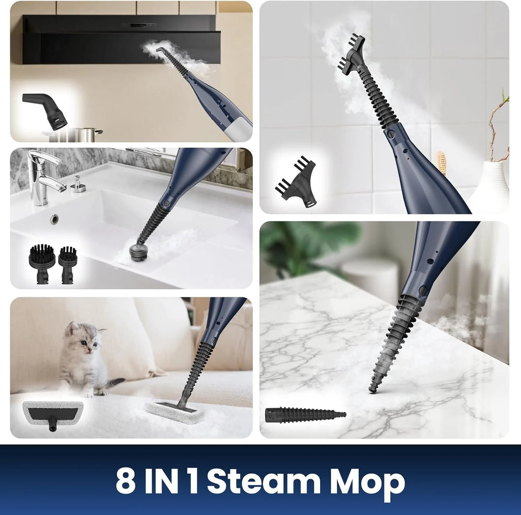VM6 Steam Mop Cleaner 1300W Power High Temperature with Rotating Mop Pad 10 in 1 Lightweight for Home Kitchen Vacuum Steam Clean