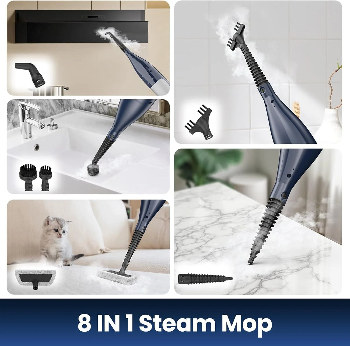 VM6 Steam Mop Cleaner 1300W Power High Temperature with Rotating Mop Pad 10 in 1 Lightweight for Home Kitchen Vacuum Steam Clean