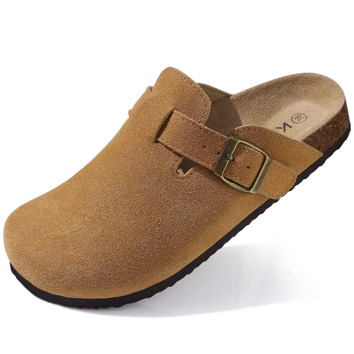 Asgard Women's Cork-Sole Clog Slippers, Fashionable Cow Suede Flat Mules with Adjustable Buckle, Men's Leather Potato Shoes, Beach Sandals
