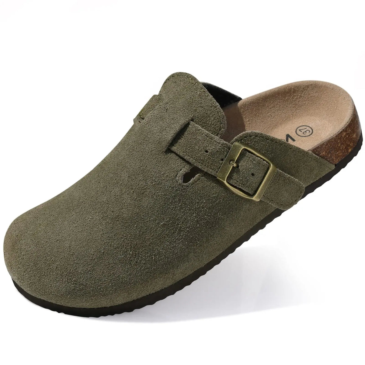 Asgard Women's Cork-Sole Clog Slippers, Fashionable Cow Suede Flat Mules with Adjustable Buckle, Men's Leather Potato Shoes, Beach Sandals