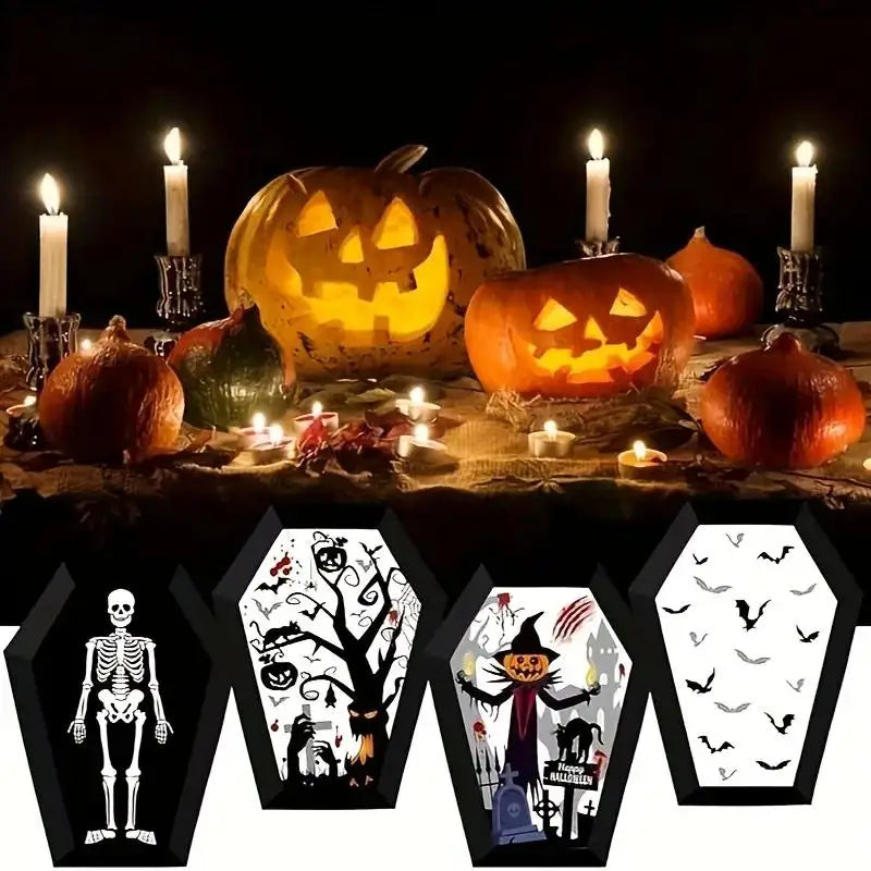 12/24 piezas Bandejas de papel con forma de ataúd para servir comida, cajas de regalo para caramelos, aperitivos y galletas, decoración y artículos para fiestas de Halloween de «truco o trato»