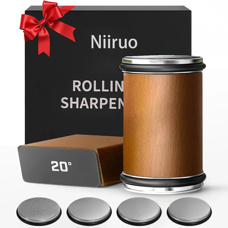Niiruo Roll-Messerschärfer-Set, doppelseitiger Diamant-Messerschärfer mit magnetischem Schleifwinkel von 15/20°, Wetzstein-Set für Küchenmesser