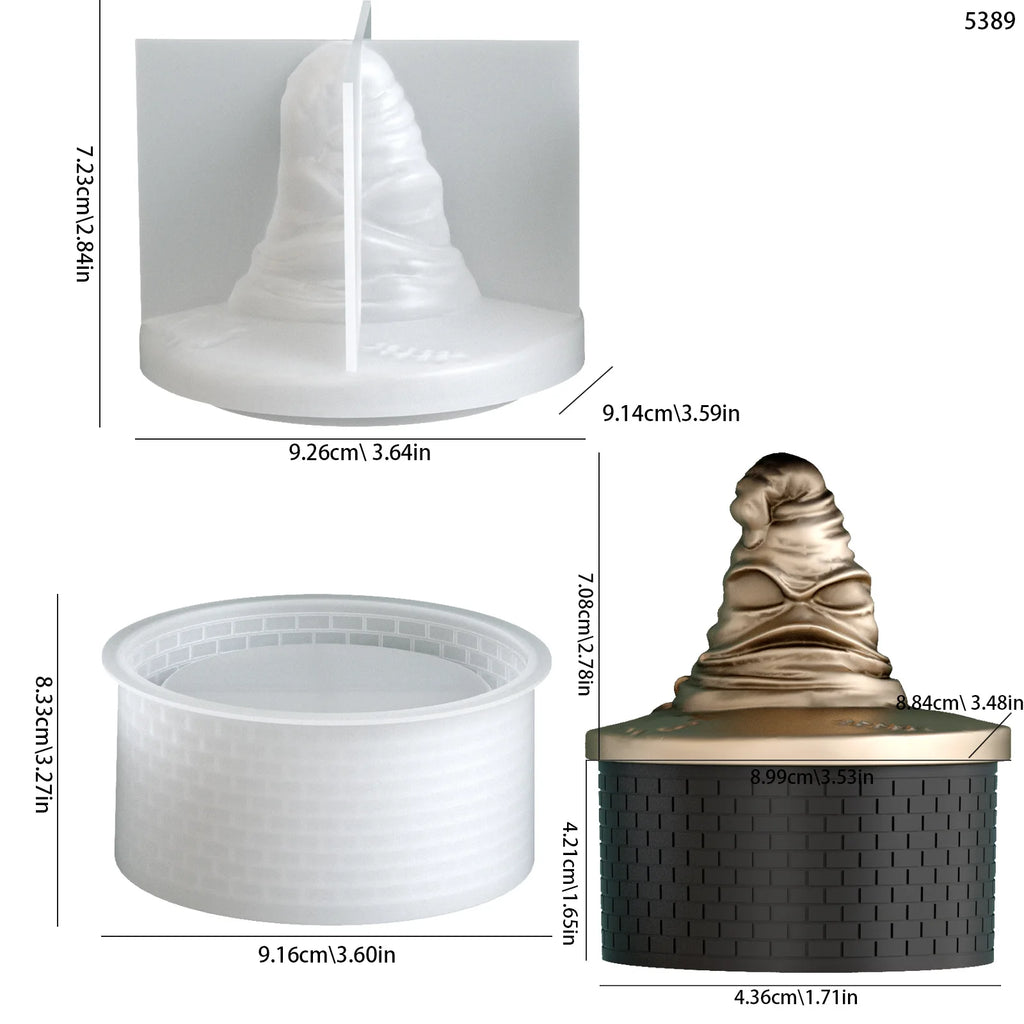 Molde de silicona para velas, tarros de almacenamiento, resina, cemento y yeso perfumado con diseño de cuadrícula y forma de sombrero de mago para Navidad y Halloween