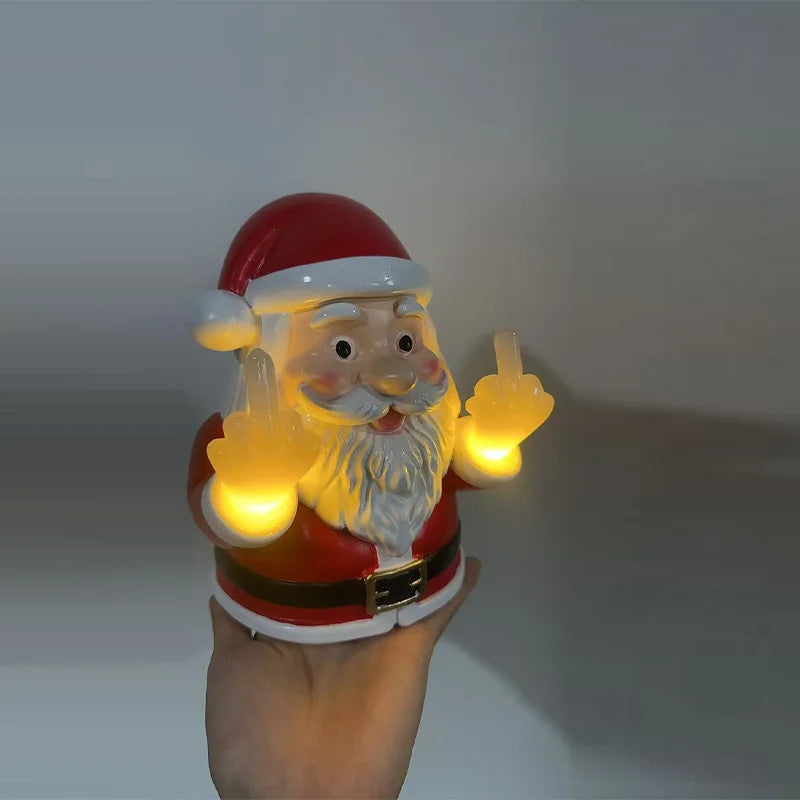 Christmas Santa Claus Middle Finger LED Night Light Glowing Night Light Resin Spooky For Porch Bedroom Holiday DIY Decoration