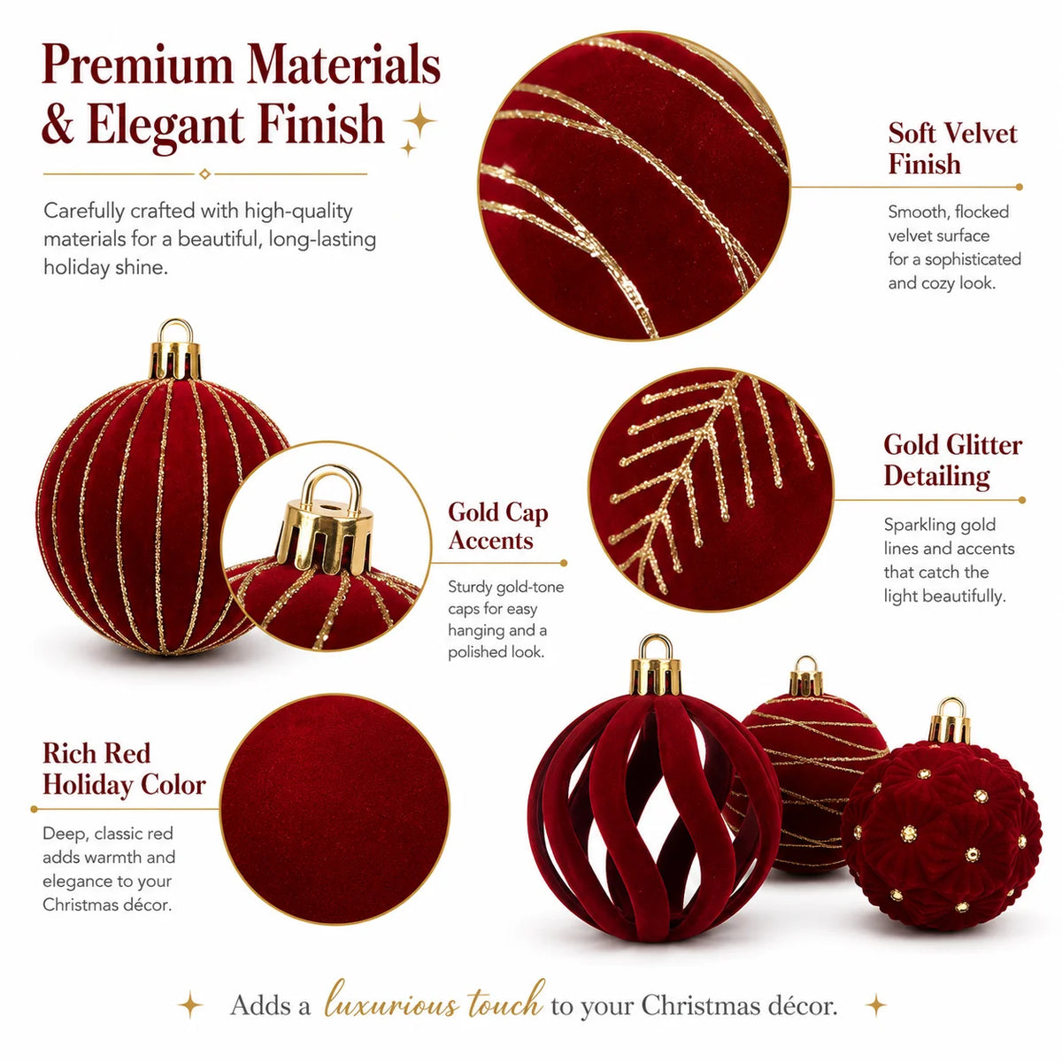 16 piece set of plush Christmas ball accessories, anti shatter and sparkling plush Christmas farmhouse Christmas tree decoration
