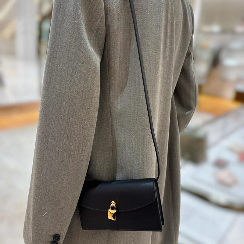 2026 Spring Autumn Genuine Leather Women Handbags Luxury Brand Design Shoulder Bags Women Fashion Gold Lock Crossbody Bags Woman