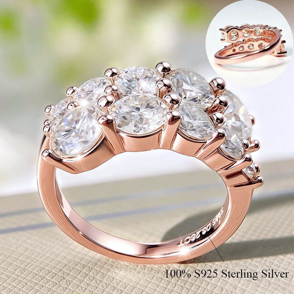 Anello in argento 925 con moissanite e fascia aperta regolabile