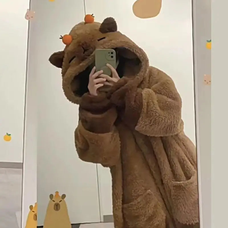Costume da cosplay invernale a forma di capibara, vestaglia, Kigurumi da adulto, tutina da unicorno, camicia da notte anime, pigiama cartoon per Halloween, abbigliamento da notte