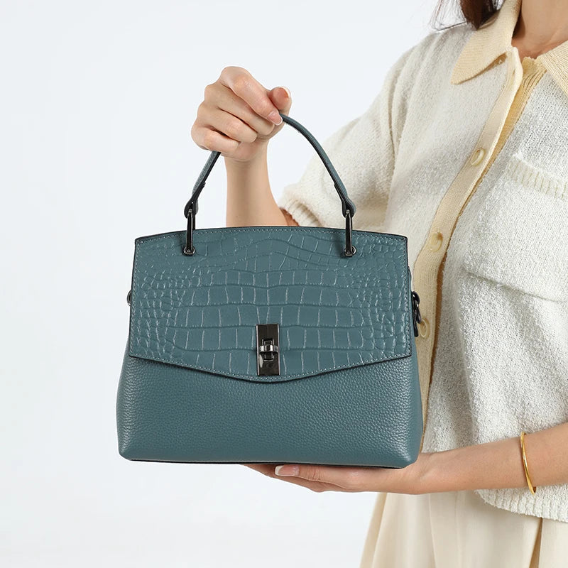 Women Natural Cow Genuine Leather Handbag Ladies Cowhide Vintage Luxury Tote Bag Female Crossbody Fashion Shoulder Satchel Bags