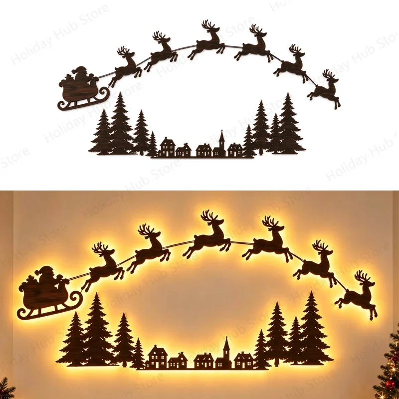 Reindeer Glow Christmas Decor LED Light Up Glowing Reindeer Wall Stickers Outdoor Festive Lighting Holiday Wood Decor Gift