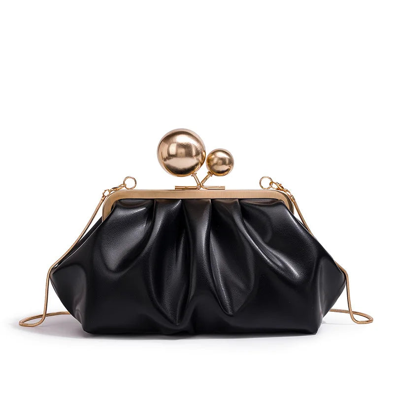 Shell Pleated Little Golden Ball Decorate Clip Bag For Women Luxury Designer Handbag Purse New Fashion Chain Shoulder Crossbody