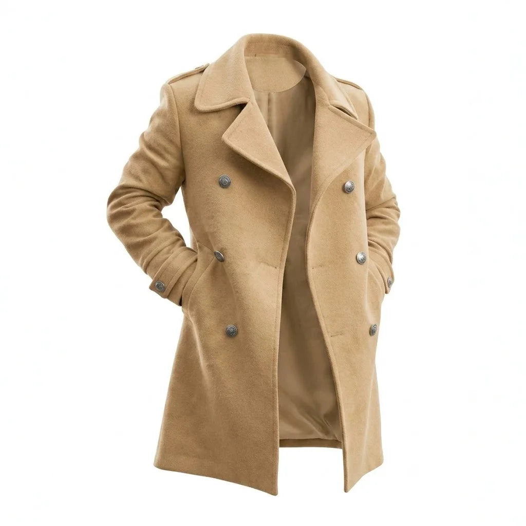 Men Wool Blends Double Breasted Overcoat Lapel Trench Coat Classic Formal Work Y2k Streetwear Thick Warm Jacket Autumn Winter