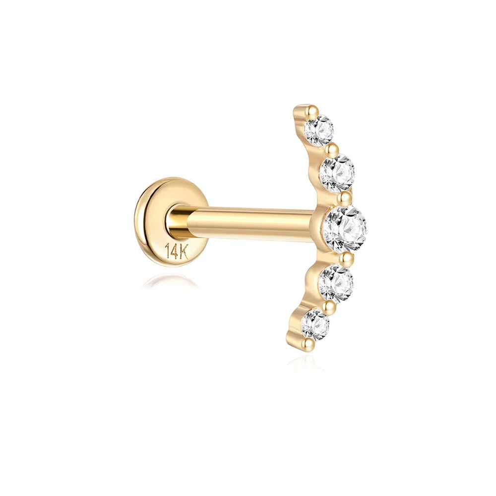 AIDE Real 14K Solid Gold Multiple Sizes Zircon Pendant Stud Earring Simple IND Piercing Ear Bone Ear Studs DIY Vintage Jewelry
