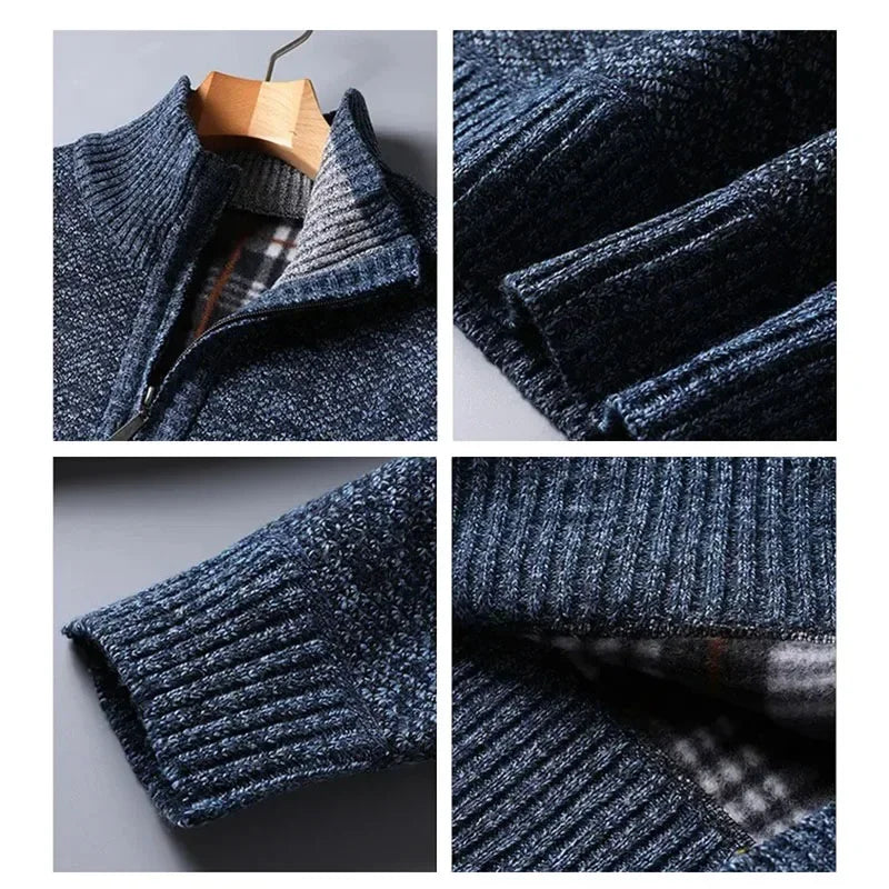 Autumn Winter Men's Sweater Padded Thickened Mock Neck Half Zipper Solid Color Warm Casual Pullovers Male Trendy Knitwear