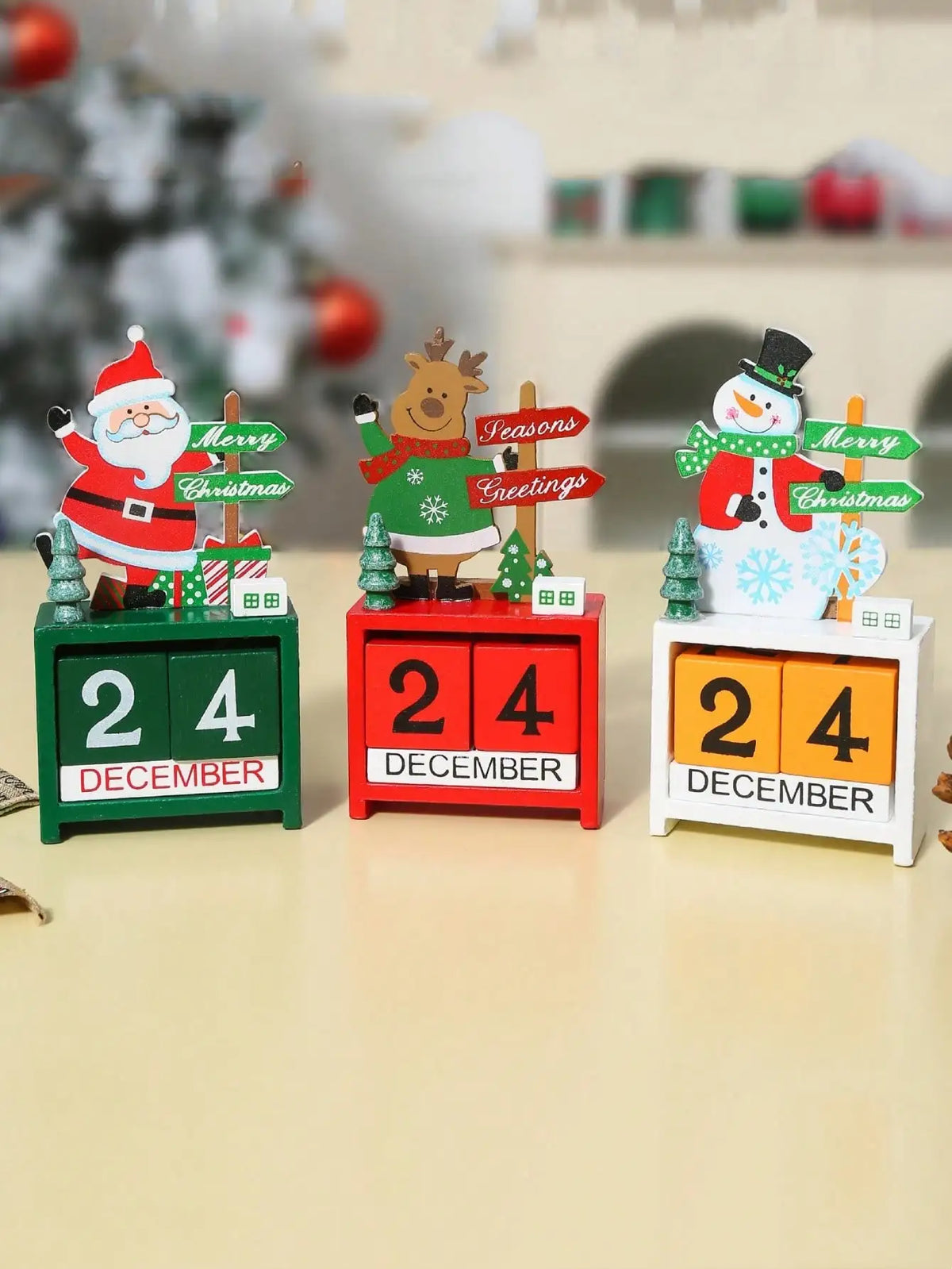 1 Weihnachtsbaum-Geschenk, hölzerner Kalender als Schreibtischdekoration, Heimdekoration, Weihnachtsdekoration, Raumdekoration