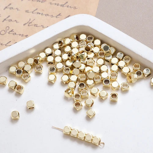 20 Stück  2-4mm  Vergoldete echte quadratische Perlen, geschliffene Perlen  DIY-Schmuck, Halskette, Armband, Abstandshalter, Zubehör, Materialien