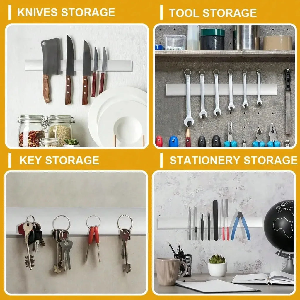 Support magnétique mural pour couteaux Leeseph, barre porte-couteaux magnétique polyvalente en acier inoxydable, organisateur d’ustensiles de cuisine