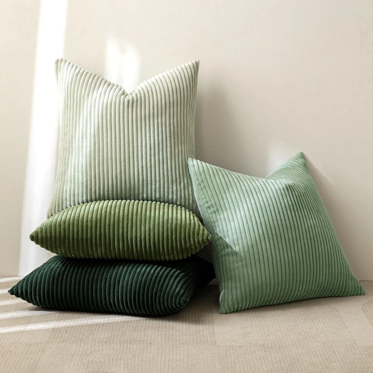 4-Piece Boho Farmhouse Throw Pillow Covers, Modern Nordic Cushion Covers, Soft Corduroy (Pillowcases Without Inserts)