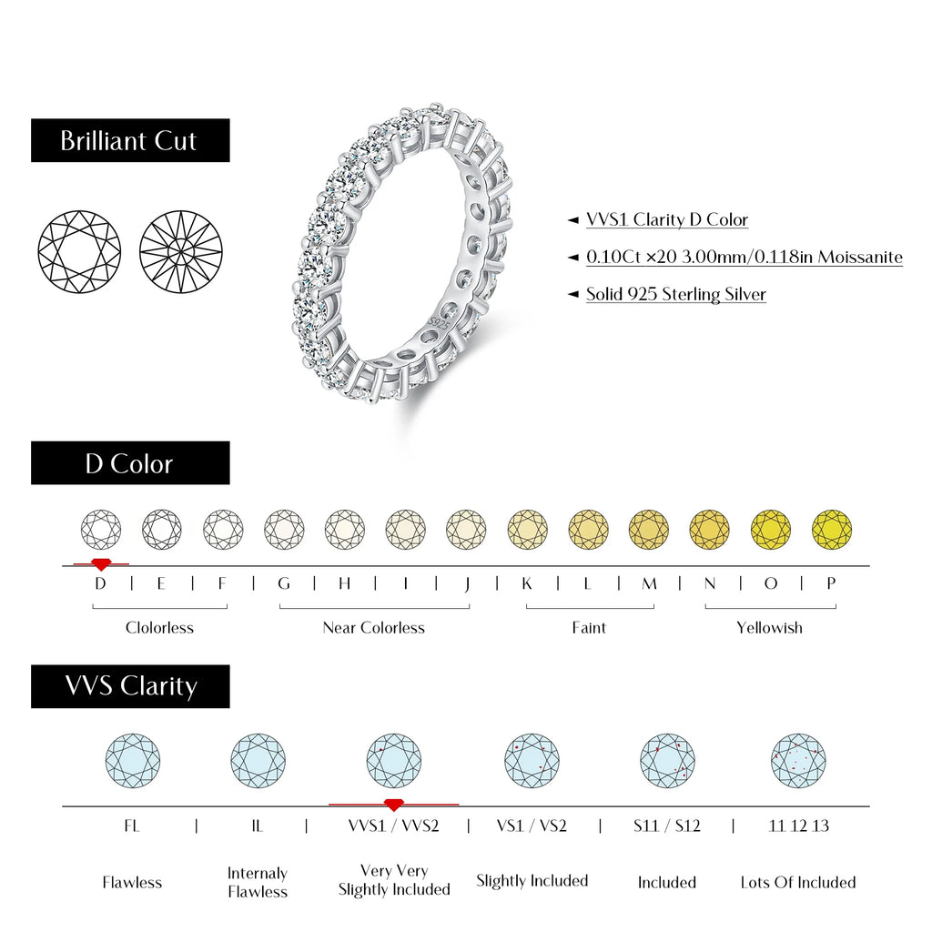 MODIAN Anillos de alianza de moissanita D color deslumbrante en plata de ley 925, anillos de moda de lujo apilables para mujer, joyería fina