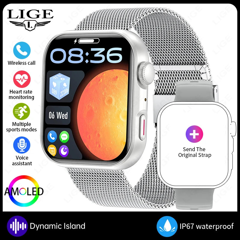 LIGE New 1.83" AMOLED Screen Sports Smart Watch For Men Built-in 24 Hours Daily Monitoring Man Watches Bluetooth Call Smartwatch