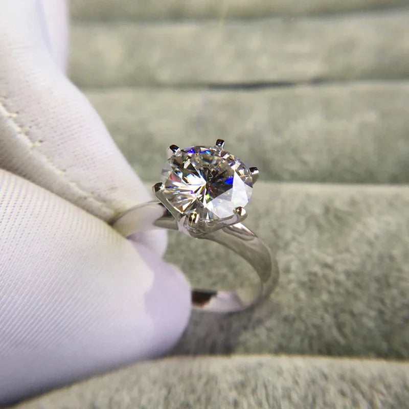 Anillo clásico de 6 garras con moissanita redonda de 5 quilates, plata de ley 925, diamante de alta claridad color D, joyería para mujer chapada en oro de 14K