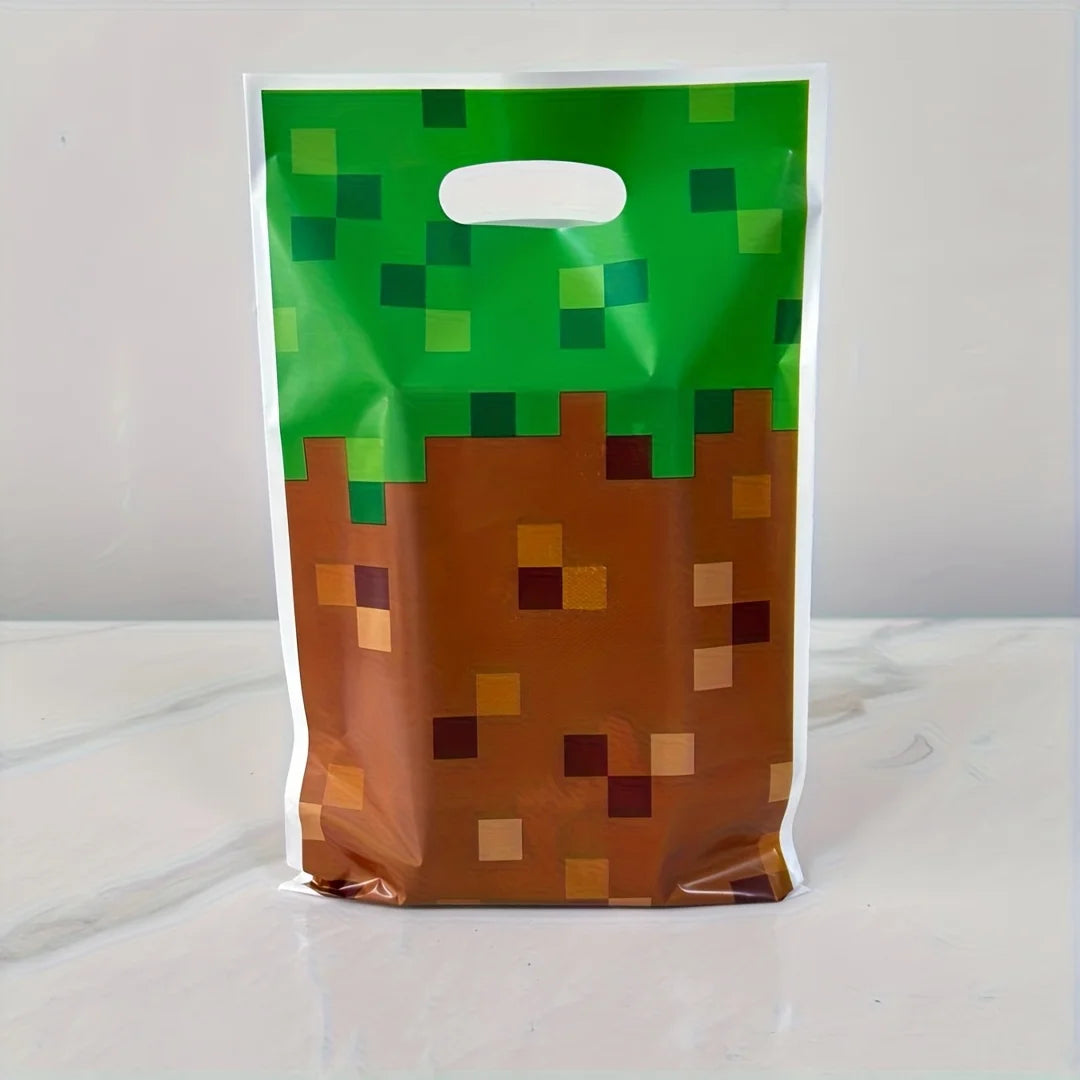 Bolsas de regalo para fiestas, 20 o 40 unidades, verdes y marrones, con patrón de hierba pixelada de bloques de mosaico, para cumpleaños, festivales, eventos y fiestas, bolsas pequeñas para regalos de fiesta