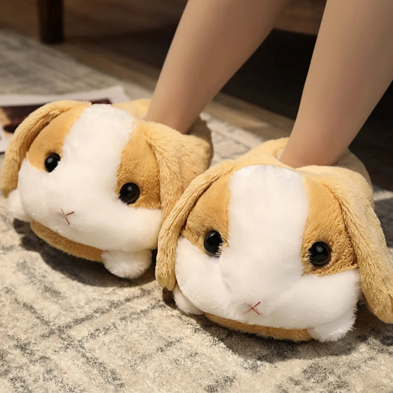 Pantuflas de casa de invierno y otoño para mujer con animales de dibujos animados, conejito, panda rojo y zorro, cálidas, de felpa, suaves y antideslizantes, para el hogar