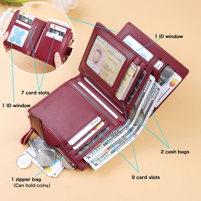 Fashion Women's Wallets RFID Blocking Card Holder Purses for Women Patent Leather Wallet and Handbags with Zip Coin Pockets