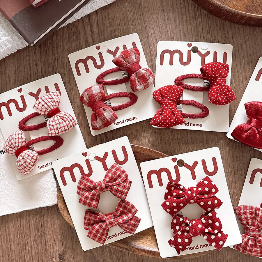 2026 New Year Cute Red Bow Hairpins Children Girls Kid Hair Clips Pin Barrettes Accessories Hairclip Headwear Headdress Ornament