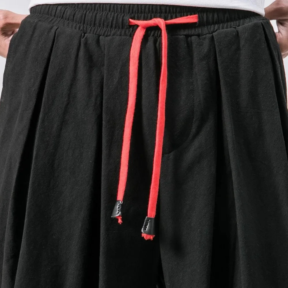 Men's Harem Pants Wid Leg Cotton Linen Trousers Spring Autumn Quality Men Casual Baggy Loose Oversized Pants Streewear