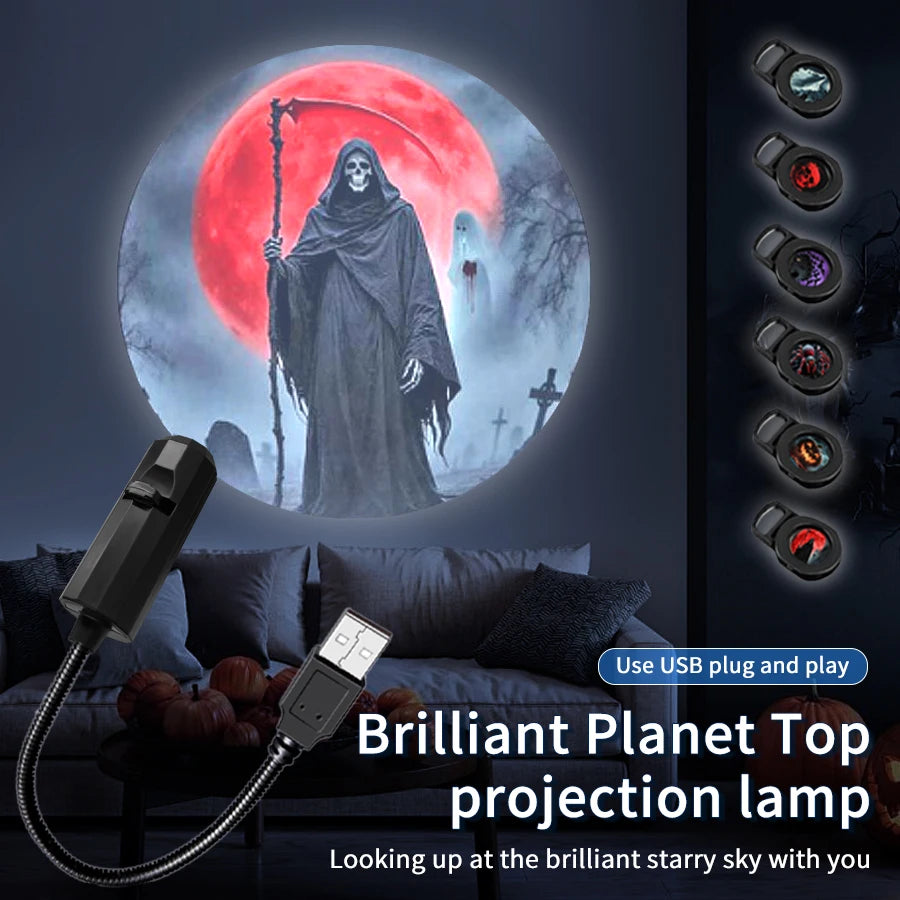 LED-Halloween-Mondlampe, USB-Projektor-Nachtlicht, Weihnachtsdekoration für Decke und Wand, stimmungsvolles Ambiente-Licht, verstellbar