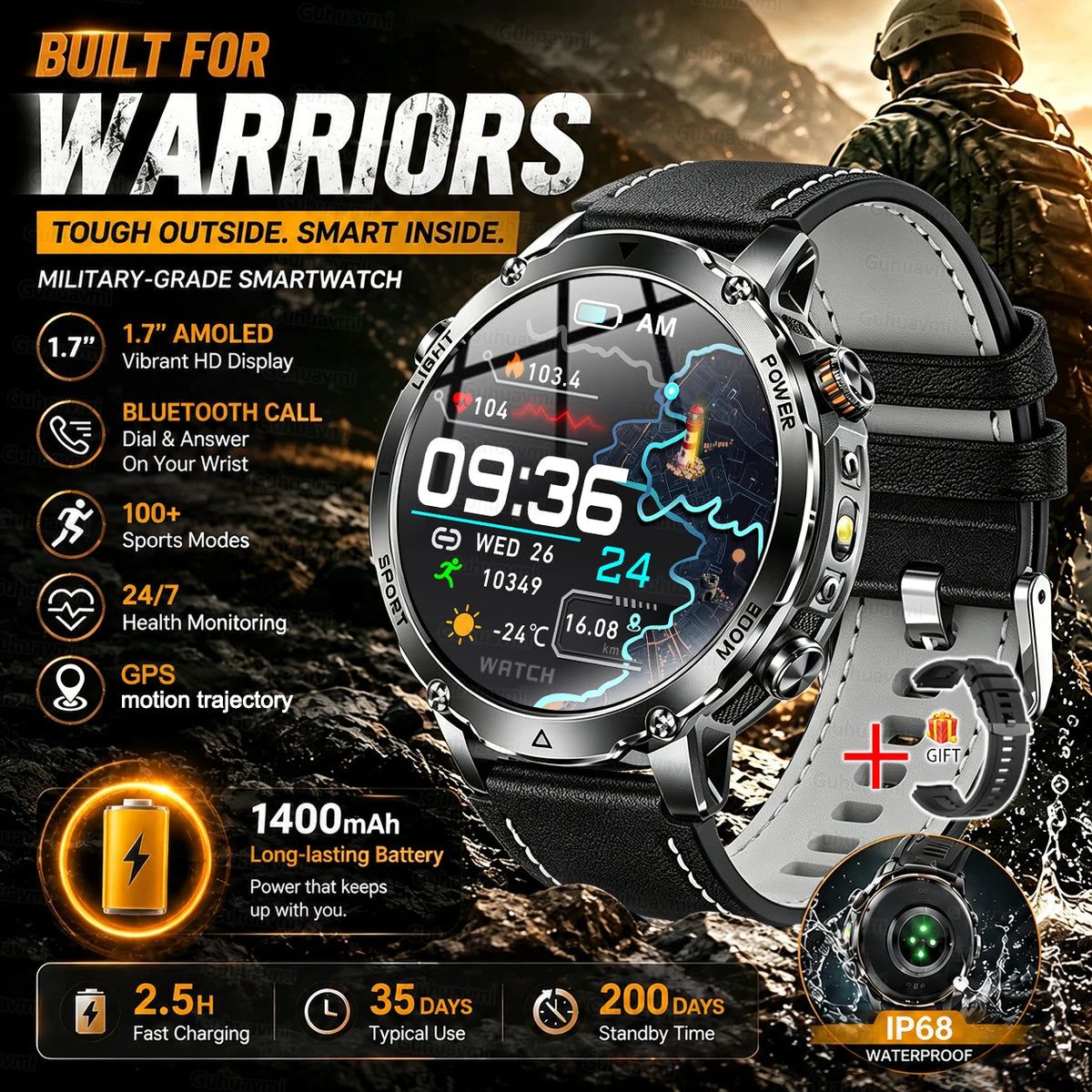 Rugged Outdoor Smartwatch with Bluetooth Calling