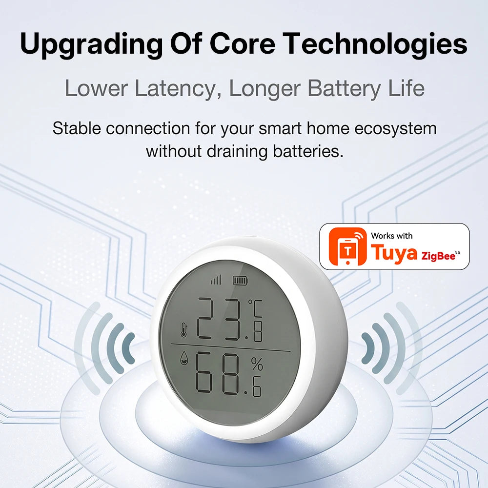 HIMOJO Wireless Temperature Humidity Sensor Indoor Work with Tuya Smart Life App ZigBee Alexa Google Home for Baby Room Cellar